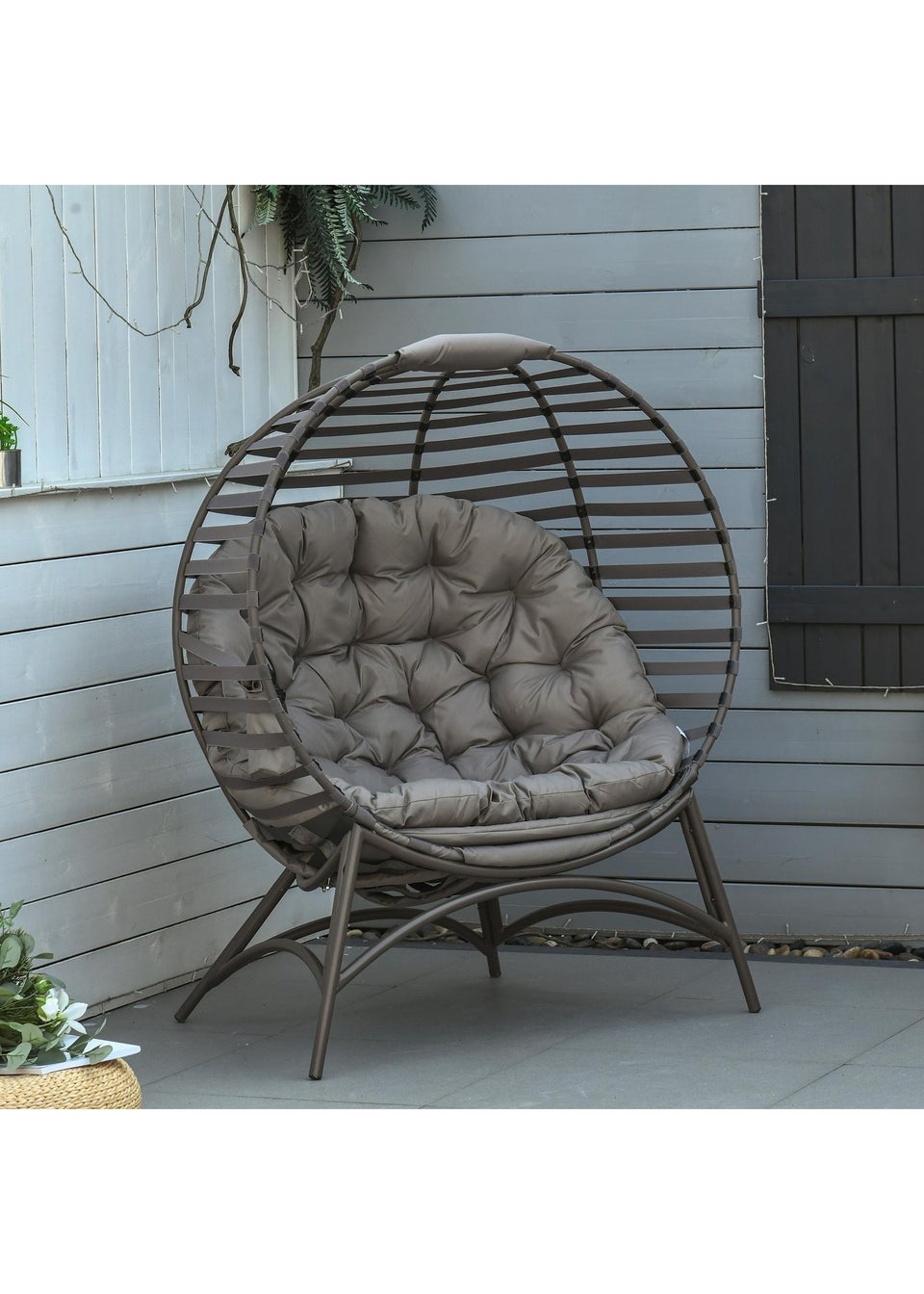 Outsunny Egg Chair with Soft Cushion - Brown