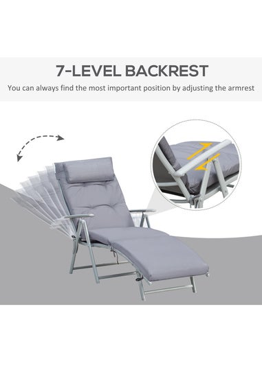 Outsunny Outdoor Patio Sun Lounger Garden Texteline Foldable Reclining Chair with Cushion - Grey