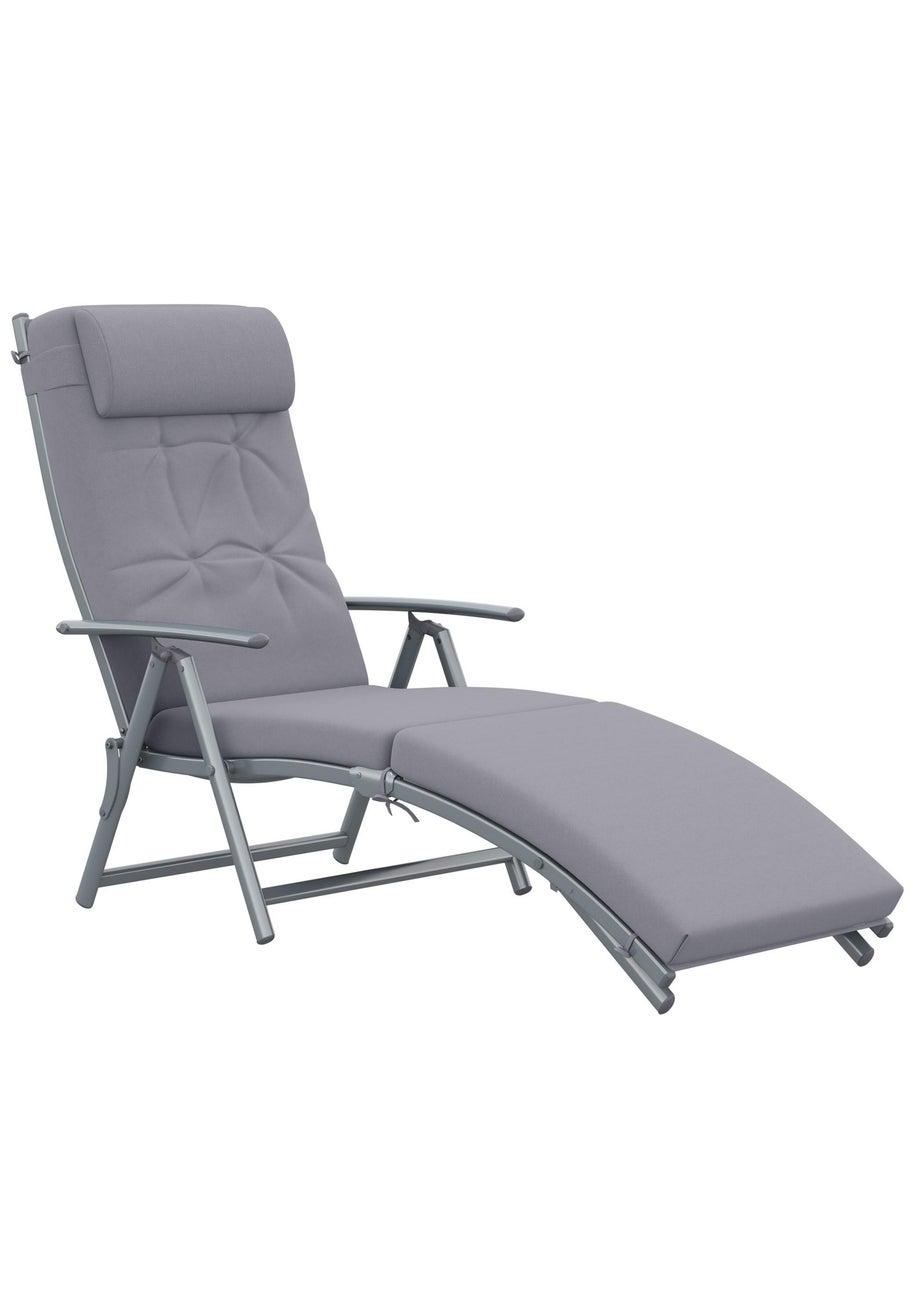 Outsunny Outdoor Patio Sun Lounger Garden Texteline Foldable Reclining Chair with Cushion - Grey
