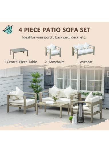 Outsunny 4 PCs Aluminium Garden Furniture Set with Thick Padded Cushion