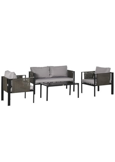 Outsunny 4 Piece Garden Sofa Set with Tempered Glass Coffee Table Padded Cushions