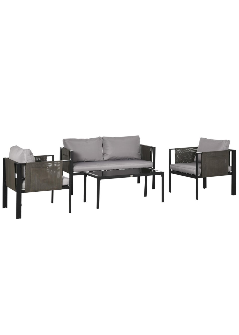 Outsunny 4 Piece Garden Sofa Set with Tempered Glass Coffee Table Padded Cushions