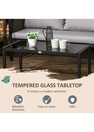 Outsunny 4 Piece Garden Sofa Set with Tempered Glass Coffee Table Padded Cushions