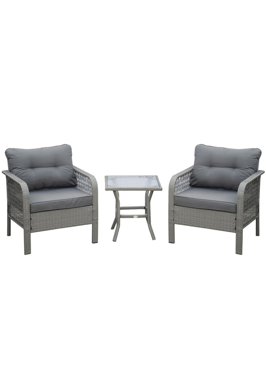 Outsunny 3 Pieces Patio Rattan Bistro Set with Tempered Glass Table