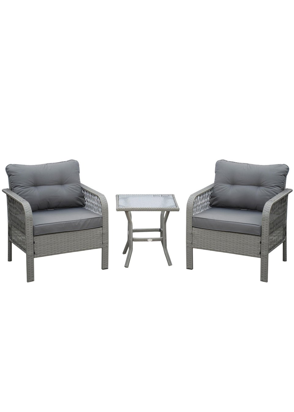 Outsunny 3 Pieces Patio Rattan Bistro Set with Tempered Glass Table