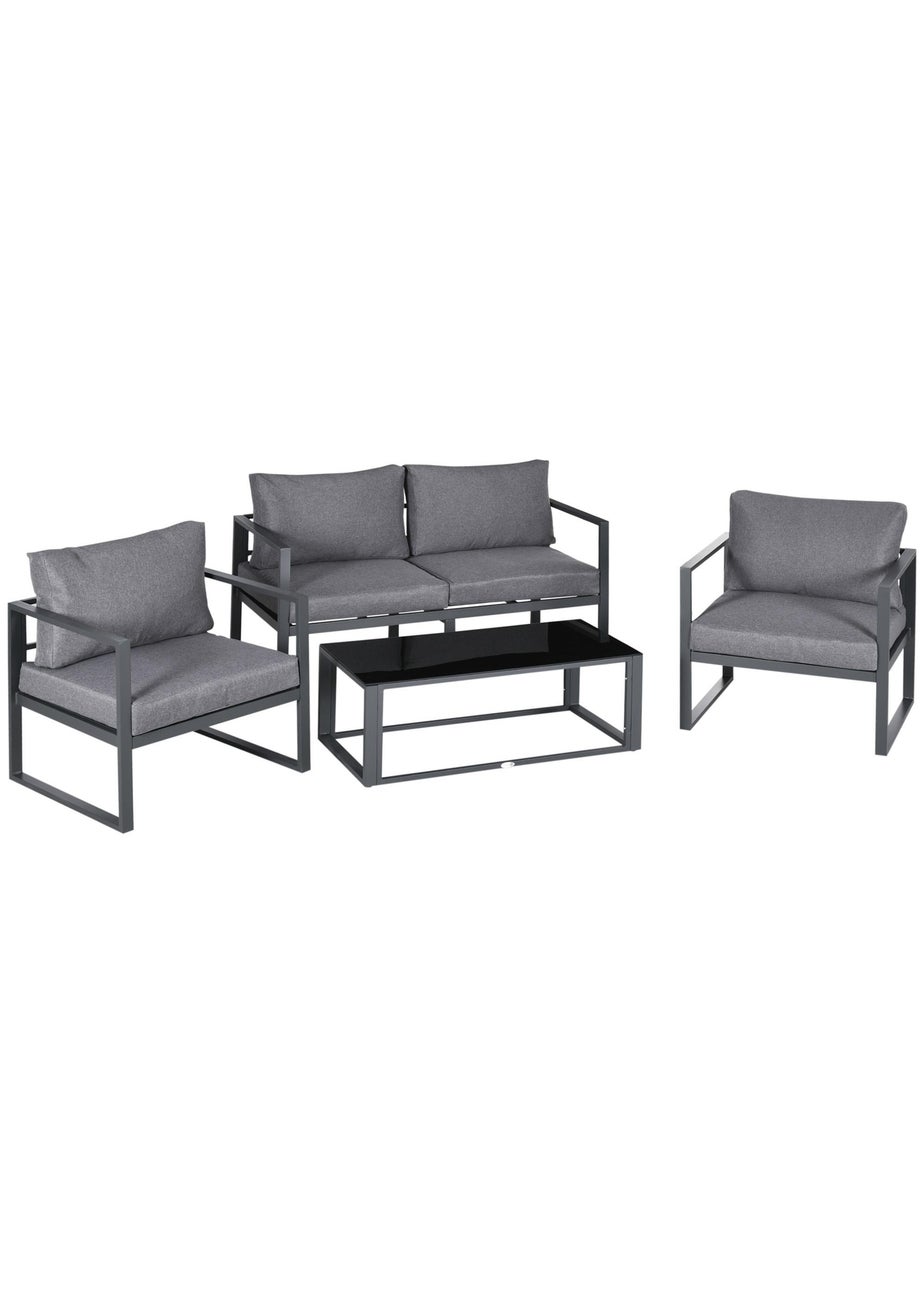 Outsunny 4 Pieces Garden Sectional Sofa Table Furniture Set Aluminium with Cushion