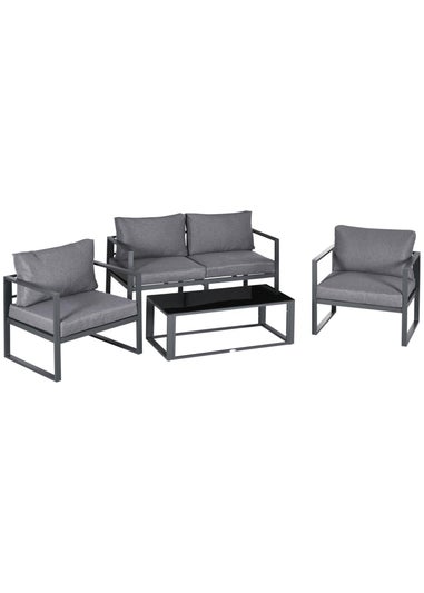 Outsunny 4 Pieces Garden Sectional Sofa Table Furniture Set Aluminium with Cushion