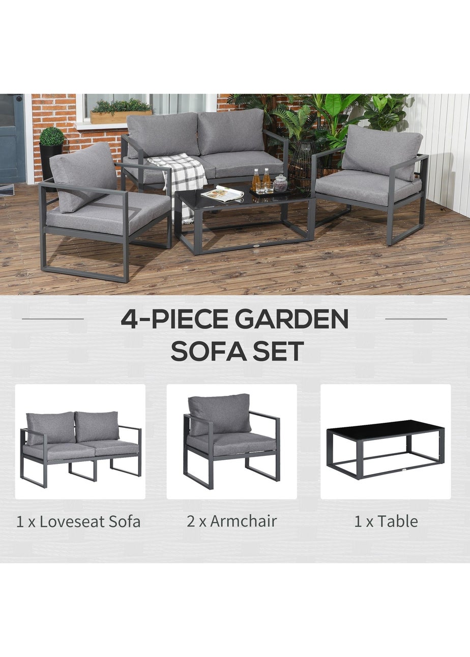 Outsunny 4 Pieces Garden Sectional Sofa Table Furniture Set Aluminium with Cushion