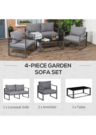 Outsunny 4 Pieces Garden Sectional Sofa Table Furniture Set Aluminium with Cushion