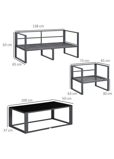 Outsunny 4 Pieces Garden Sectional Sofa Table Furniture Set Aluminium with Cushion