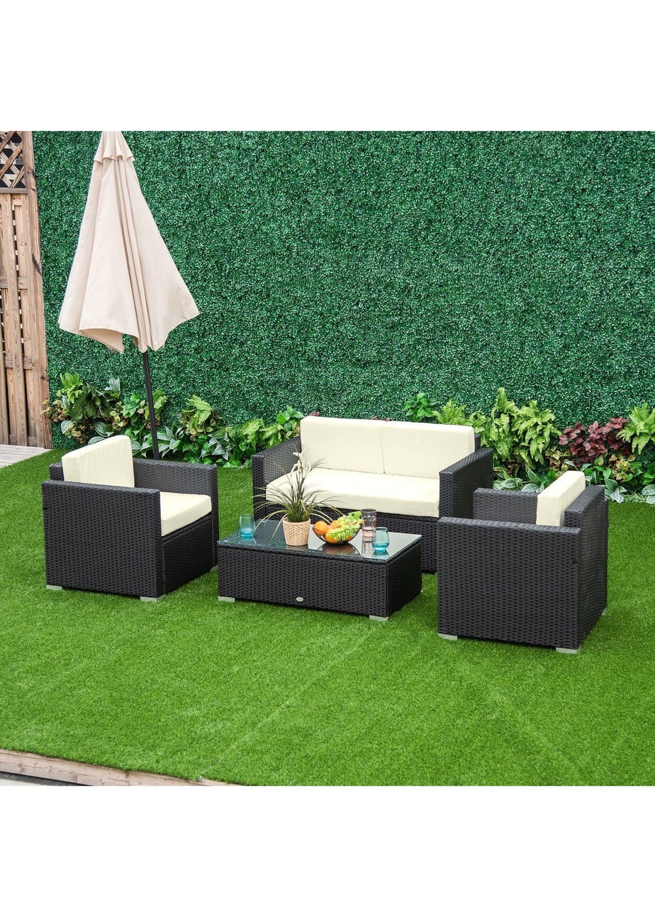 Outsunny 4 Pieces Outdoor PE Rattan Sofa Set - Black