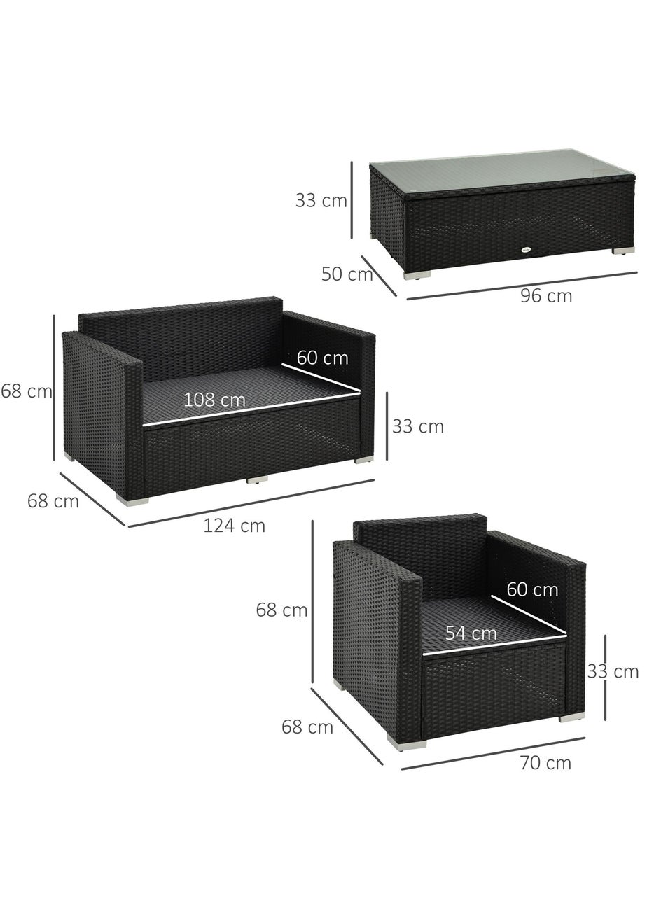 Outsunny 4 Pieces Outdoor PE Rattan Sofa Set - Black