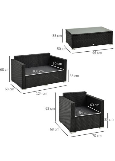 Outsunny 4 Pieces Outdoor PE Rattan Sofa Set - Black