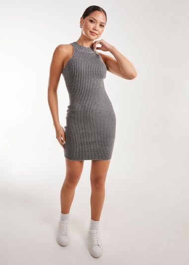 Pink Vanilla Black High Neck Two Tone Rib Racer Dress