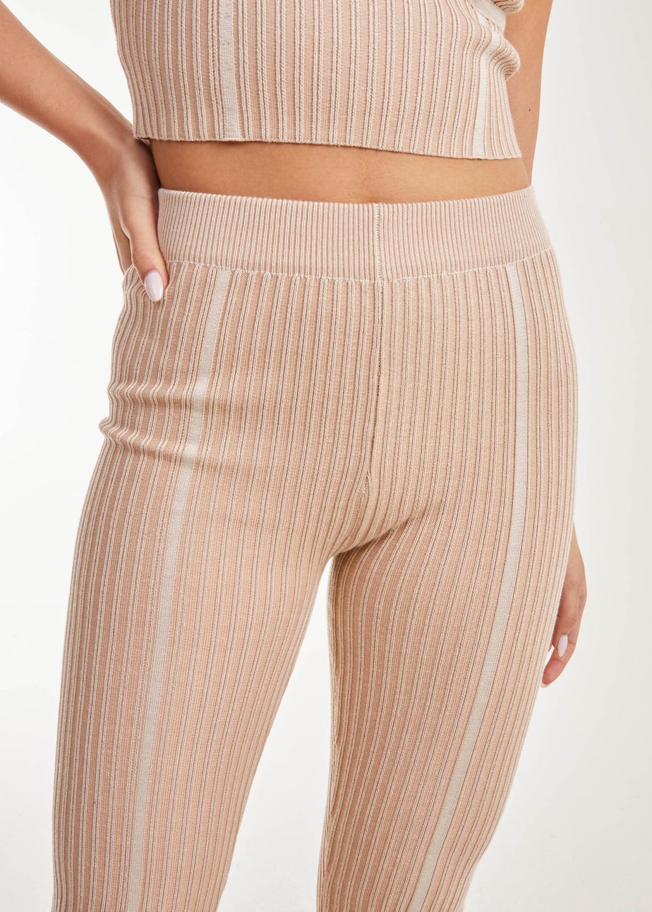 Pink Vanilla Stone Two Tone Rib Seam Detail Flares