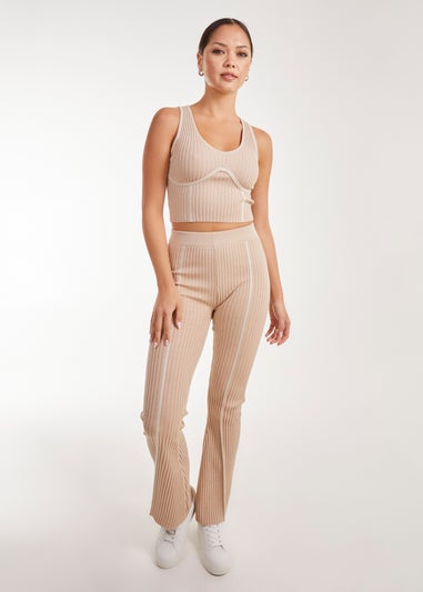 Pink Vanilla Stone Two Tone Rib Seam Detail Flares