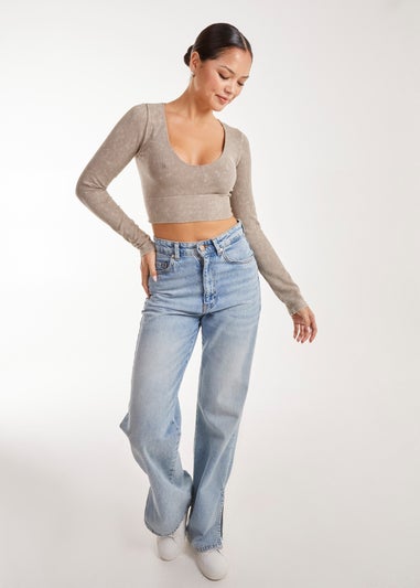 Pink Vanilla Stone Washed Rib Long Sleeve Top