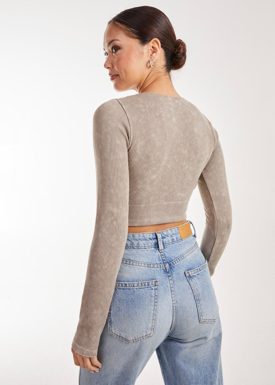 Pink Vanilla Stone Washed Rib Long Sleeve Top