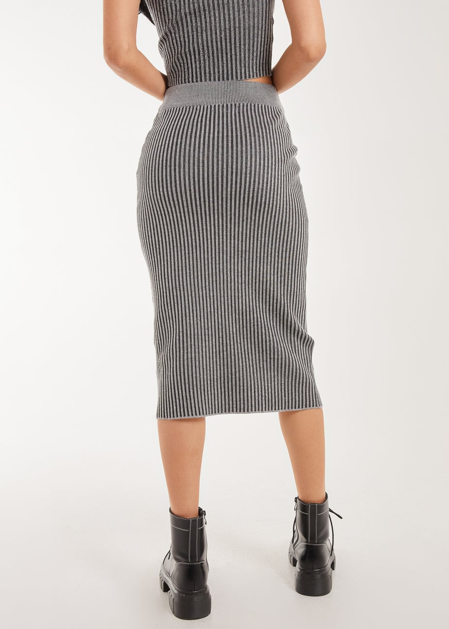 Pink Vanilla Black Two Tone Rib Midi Skirt