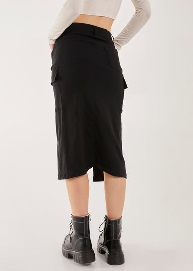 Pink Vanilla Black Utility Cargo Midi Slit Skirt