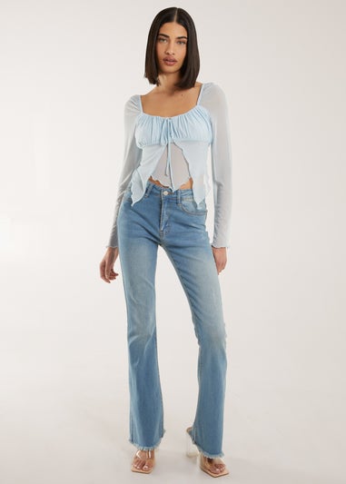 Pink Vanilla Blue Butterfly Long Sleeve Mesh Top