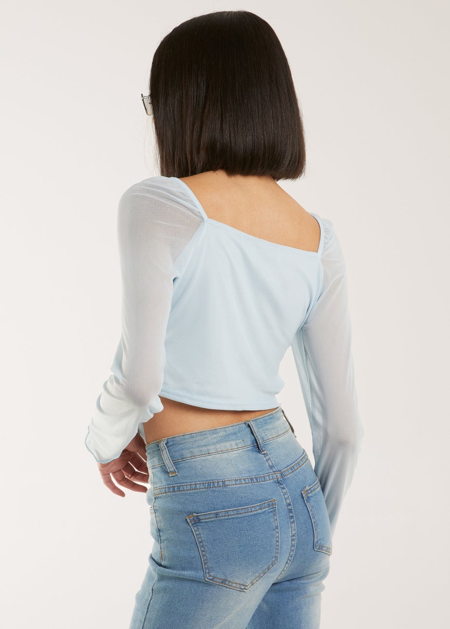 Pink Vanilla Blue Butterfly Long Sleeve Mesh Top