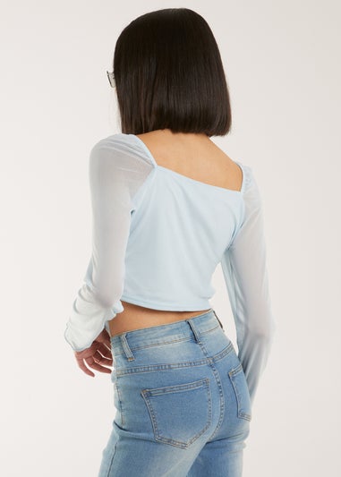 Pink Vanilla Blue Butterfly Long Sleeve Mesh Top