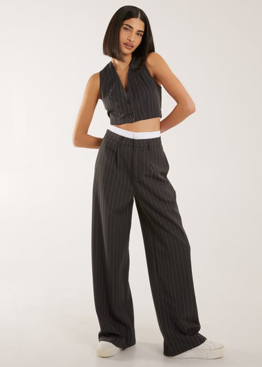 Pink Vanilla Grey Pinstripe Cropped Waistcoat