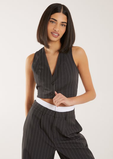 Pink Vanilla Grey Pinstripe Cropped Waistcoat
