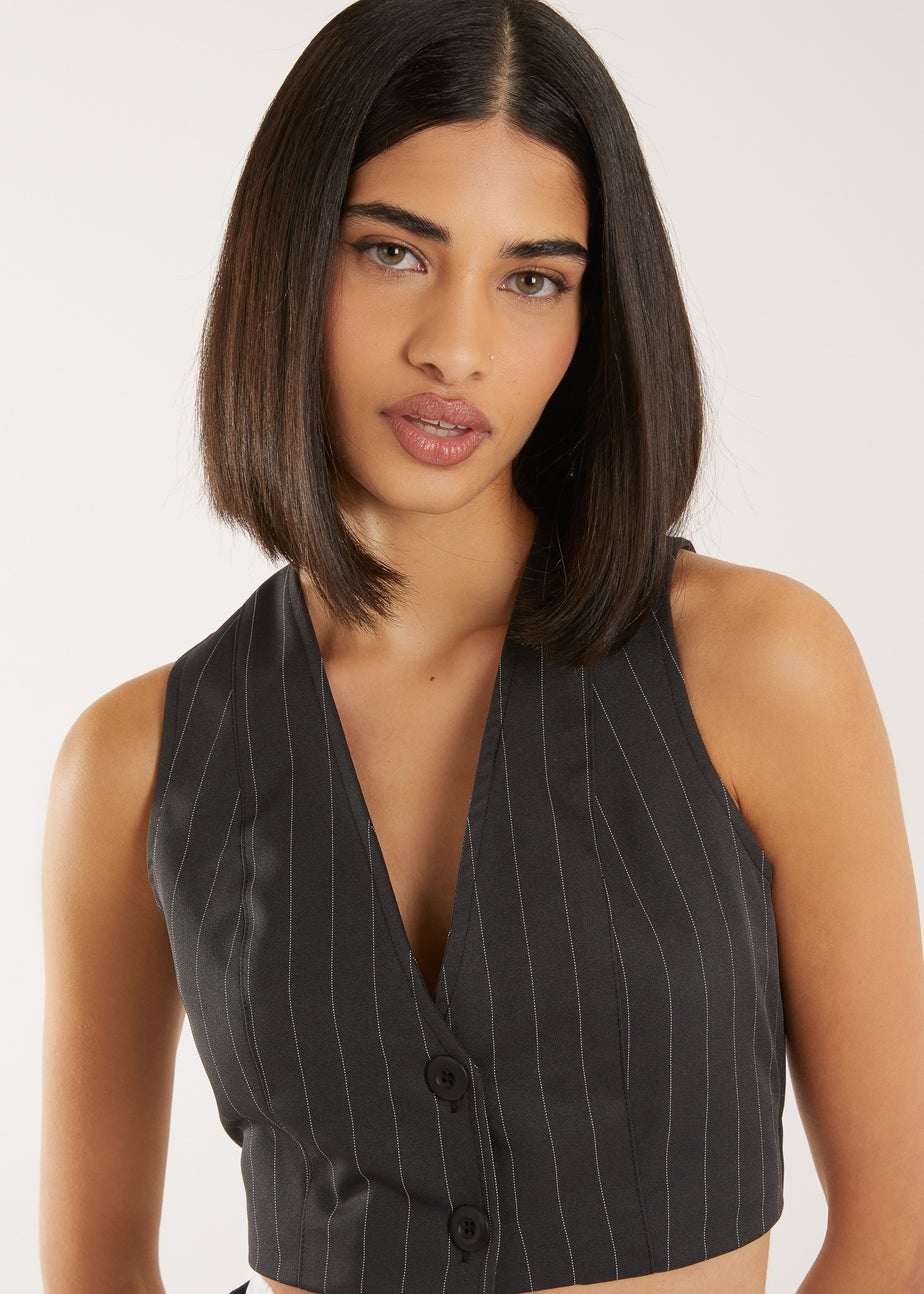 Pink Vanilla Grey Pinstripe Cropped Waistcoat