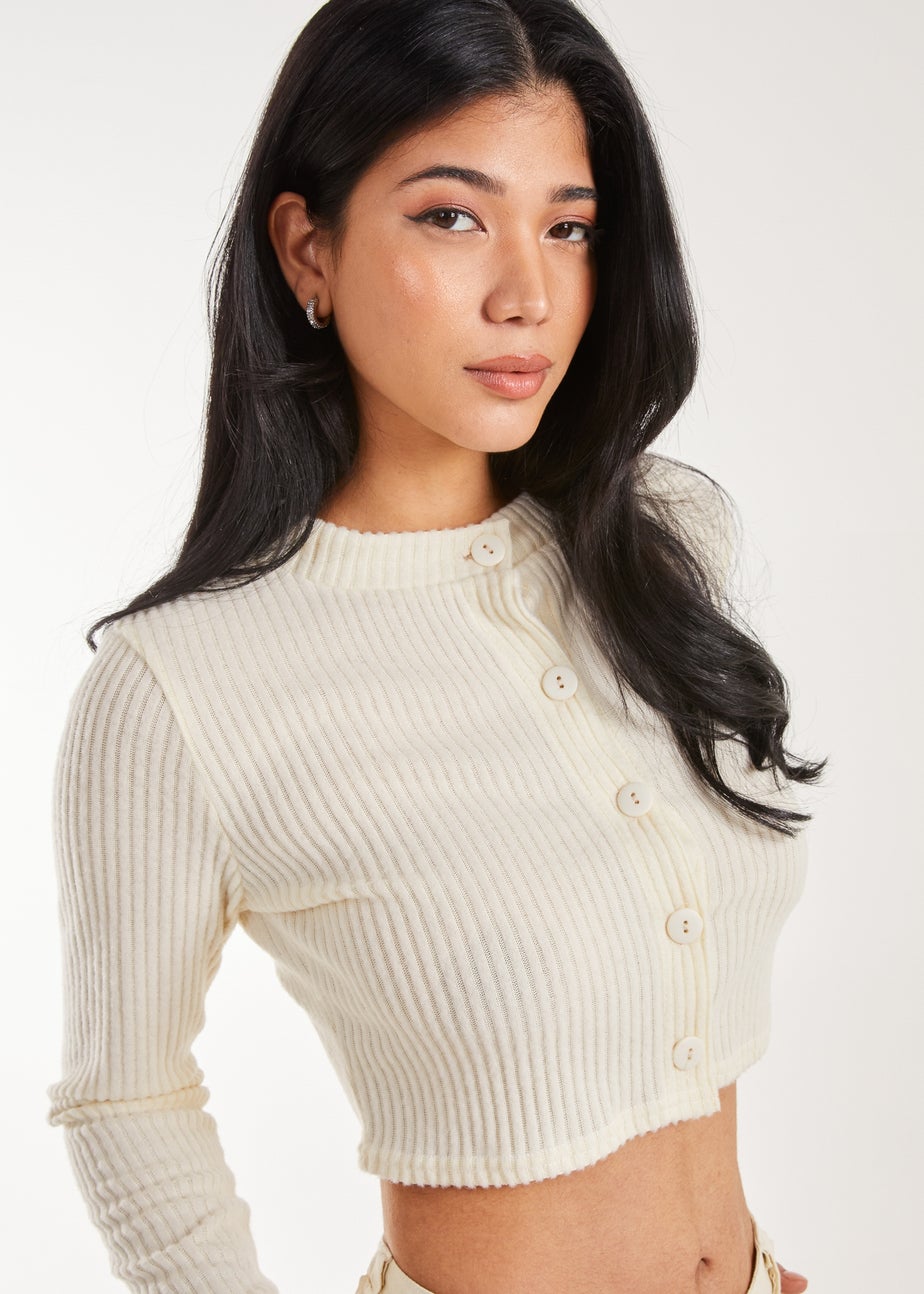 Pink Vanilla Ivory Brushed Long Sleeve Cardigan