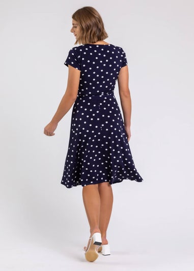 Roman Navy Spot Print Jersey Stretch Dress