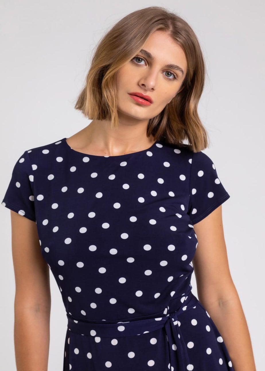 Roman Navy Spot Print Jersey Stretch Dress