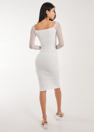 Pink Vanilla Ivory Square Neck Mesh Midi Dress