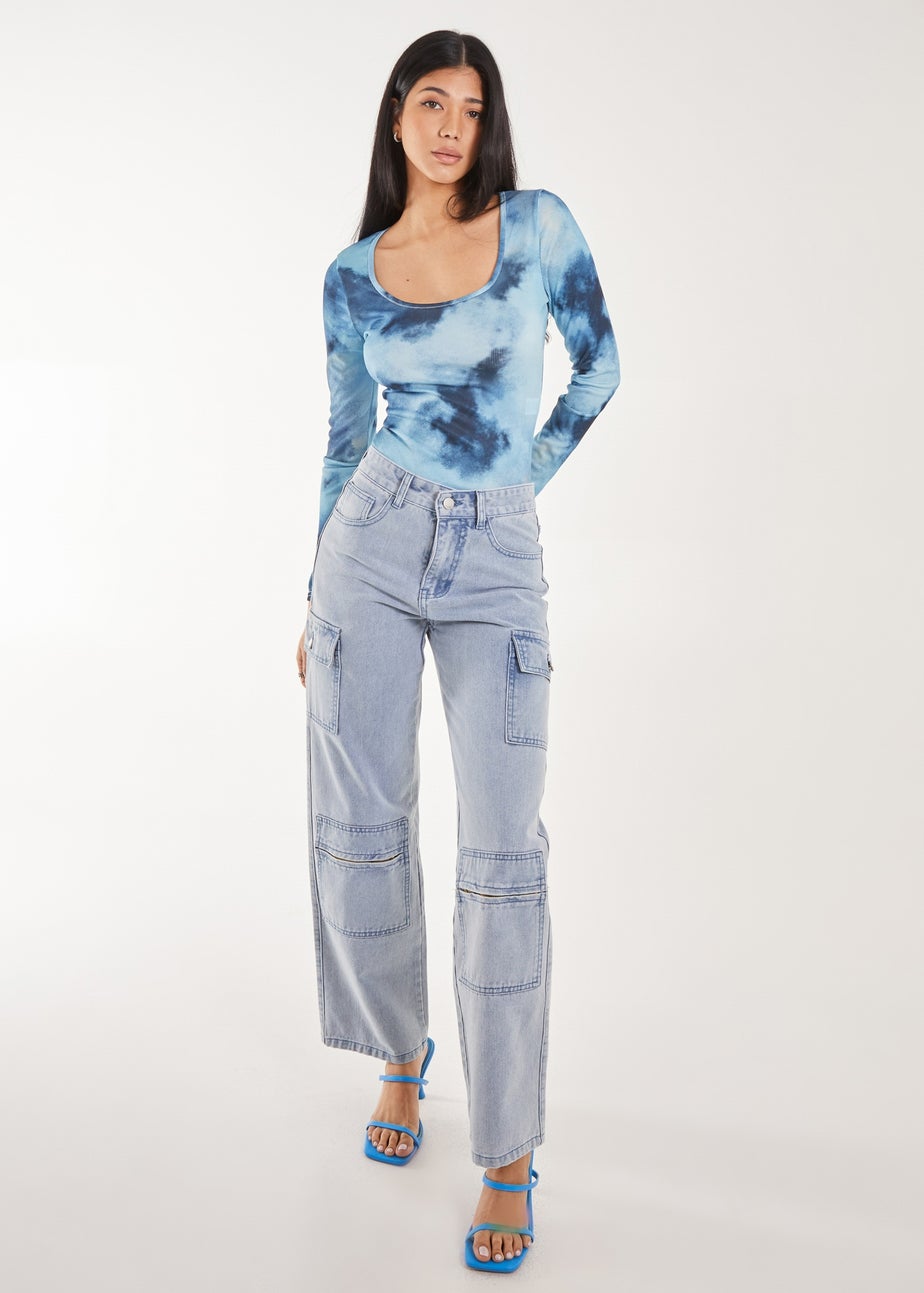 Pink Vanilla Blue Tie Dye Printed Bodysuit