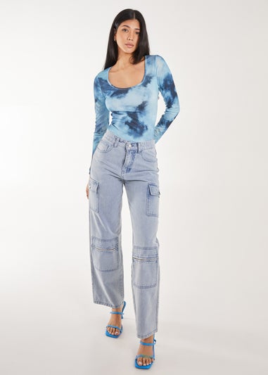 Pink Vanilla Blue Tie Dye Printed Bodysuit