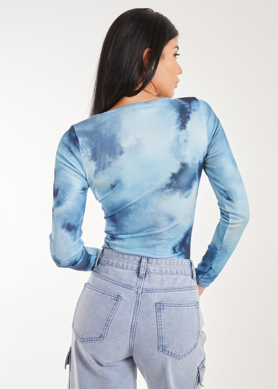 Pink Vanilla Blue Tie Dye Printed Bodysuit