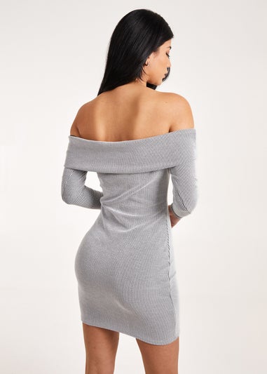 Pink Vanilla Grey Two Tone Rib Bardot Mini Dress