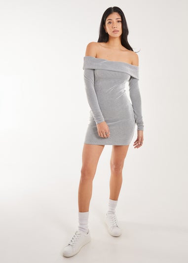 Pink Vanilla Grey Two Tone Rib Bardot Mini Dress
