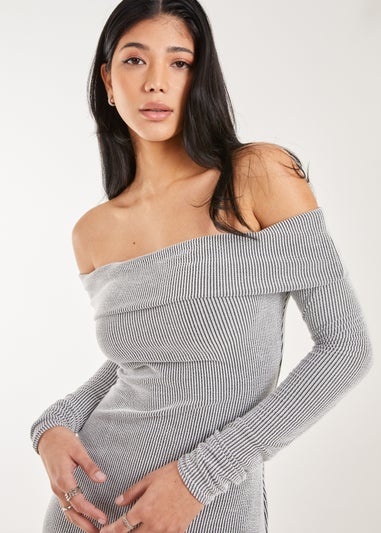 Pink Vanilla Grey Two Tone Rib Bardot Mini Dress