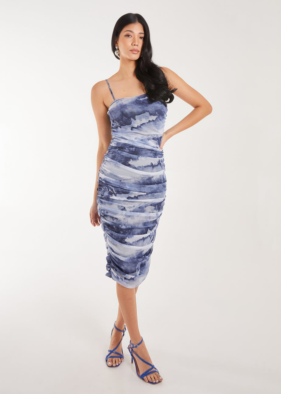 Pink Vanilla Blue Mesh Scratch Midi Strappy Dress