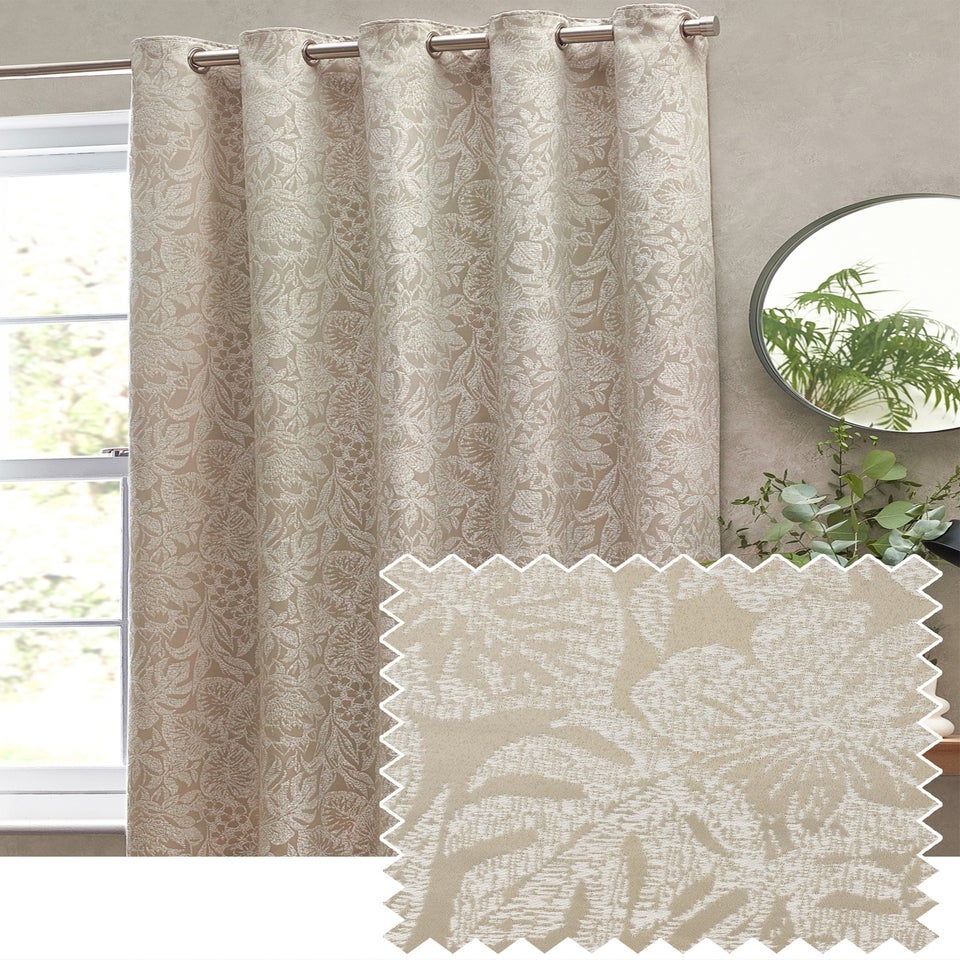Wylder Nature Bali Botanical Jacquard Eyelet Curtains Natural