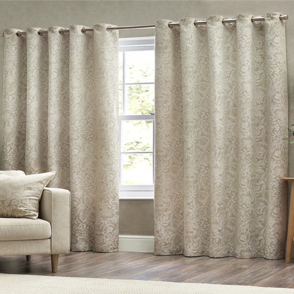 Wylder Nature Bali Botanical Jacquard Eyelet Curtains Natural
