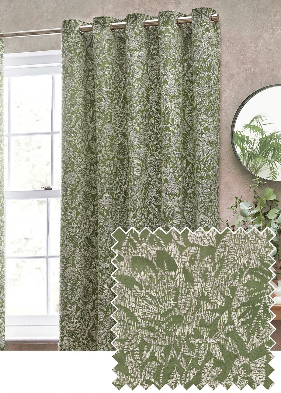Wylder Nature Bali Botanical Jacquard Eyelet Curtains Olive
