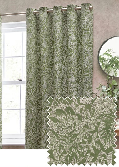 Wylder Nature Bali Botanical Jacquard Eyelet Curtains Olive