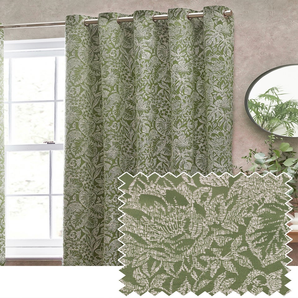 Wylder Nature Bali Botanical Jacquard Eyelet Curtains Olive