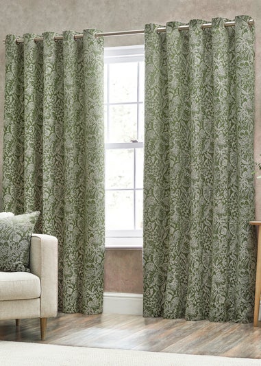 Wylder Nature Bali Botanical Jacquard Eyelet Curtains Olive