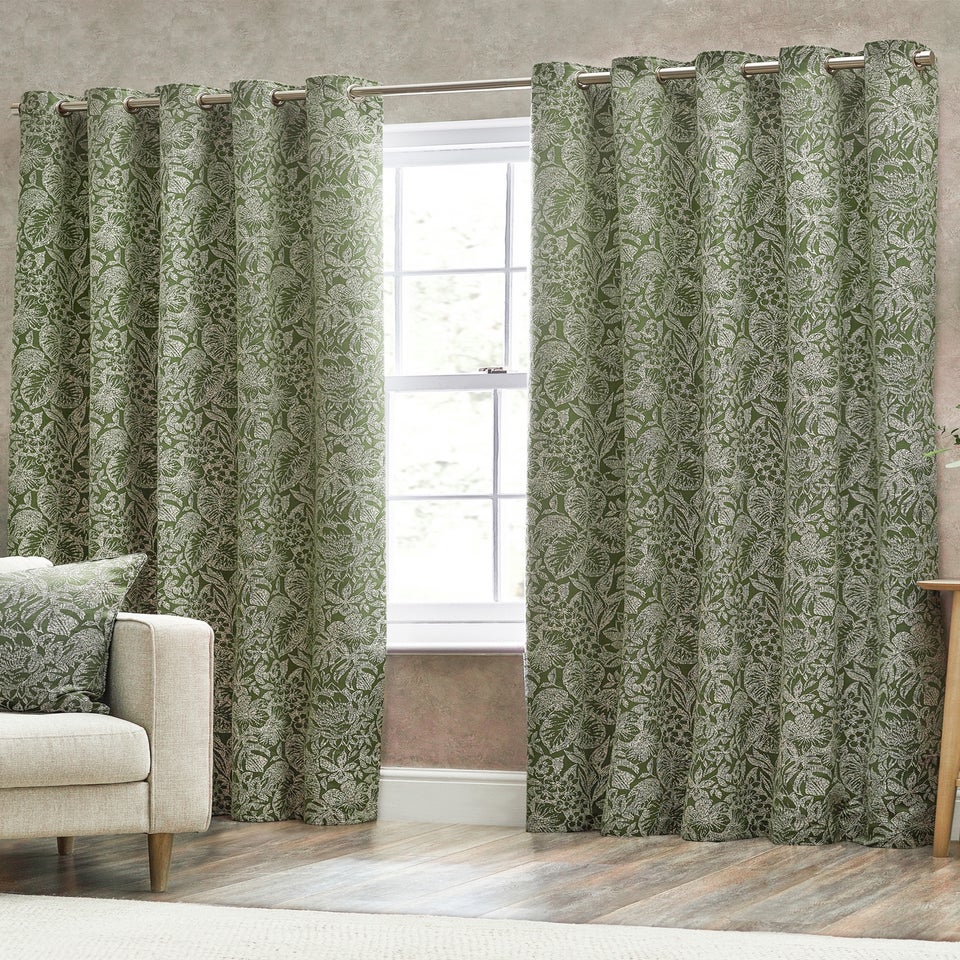 Wylder Nature Bali Botanical Jacquard Eyelet Curtains Olive