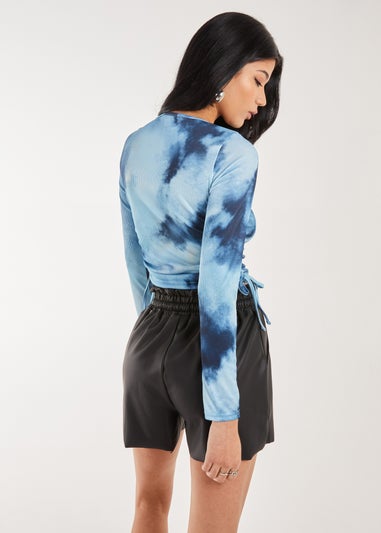 Pink Vanilla Blue Tie Dye Print Long Sleeve Rib Top