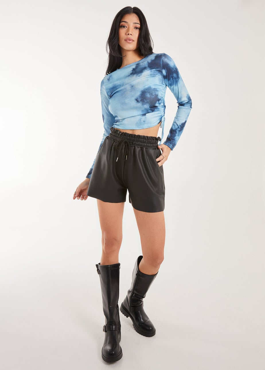 Pink Vanilla Blue Tie Dye Print Long Sleeve Rib Top